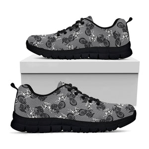 Motorcycle And Angel Pattern Print Black Running Shoes