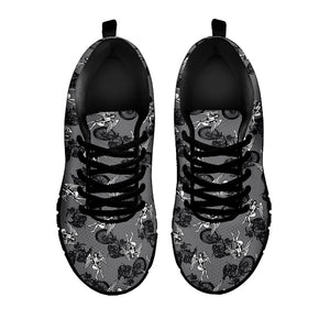Motorcycle And Angel Pattern Print Black Running Shoes