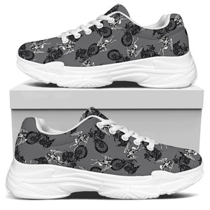 Motorcycle And Angel Pattern Print White Chunky Shoes