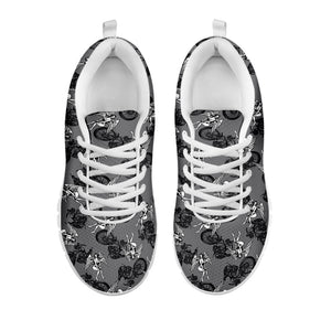 Motorcycle And Angel Pattern Print White Running Shoes