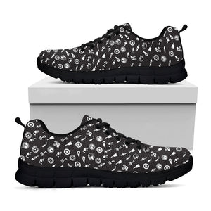 Motorcycle Parts Pattern Print Black Running Shoes