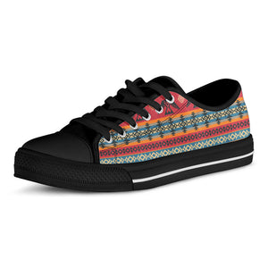 Native American Eagle Pattern Print Black Low Top Sneakers