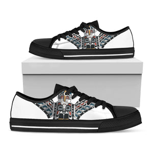 Native American Eagle Totem Print Black Low Top Sneakers