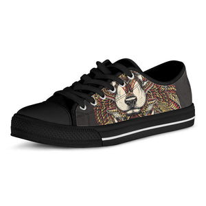 Native American Wolf Spirit Animal Print Black Low Top Sneakers
