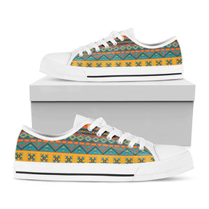 Native Indian Inspired Pattern Print White Low Top Sneakers