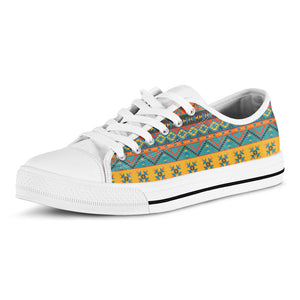 Native Indian Inspired Pattern Print White Low Top Sneakers