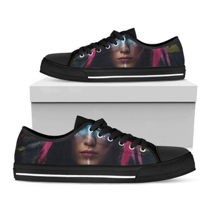 Native Indian Woman Portrait Print Black Low Top Sneakers