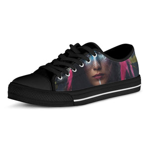 Native Indian Woman Portrait Print Black Low Top Sneakers