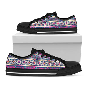 Native Tribal Ethnic Rose Pattern Print Black Low Top Sneakers