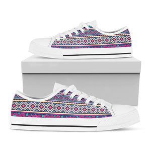 Native Tribal Ethnic Rose Pattern Print White Low Top Sneakers