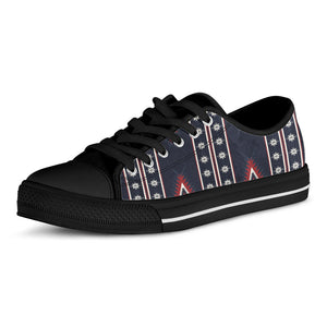 Native Tribal Navajo Pattern Print Black Low Top Sneakers