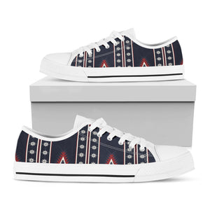 Native Tribal Navajo Pattern Print White Low Top Sneakers