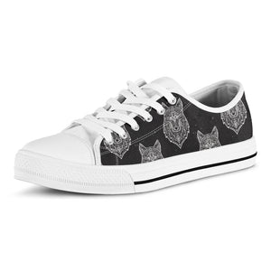 Native Tribal Wolf Pattern Print White Low Top Sneakers