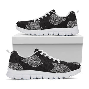 Native Tribal Wolf Pattern Print White Running Shoes
