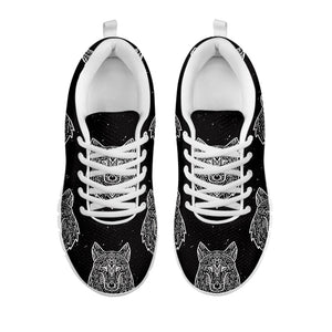 Native Tribal Wolf Pattern Print White Running Shoes