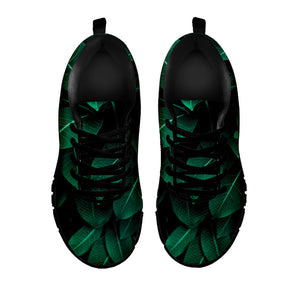 Natural Green Leaf Print Black Running Shoes