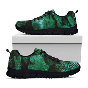 Natural Tropical Leaf Print Black Running Shoes
