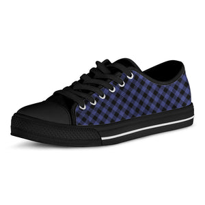 Navy And Black Buffalo Plaid Print Black Low Top Sneakers