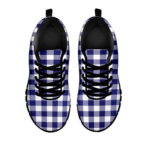 Navy And White Buffalo Check Print Black Running Shoes