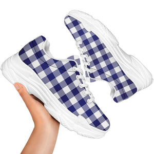 Navy And White Buffalo Check Print White Chunky Shoes
