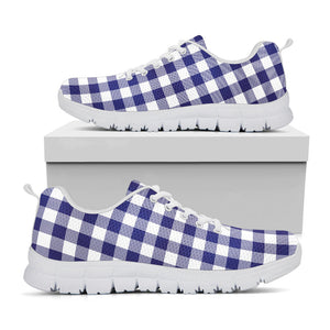 Navy And White Buffalo Check Print White Running Shoes