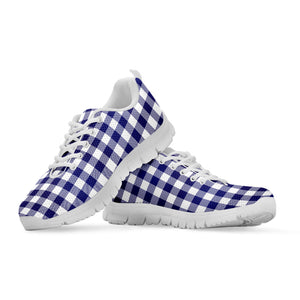 Navy And White Buffalo Check Print White Running Shoes