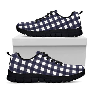 Navy And White Check Pattern Print Black Running Shoes