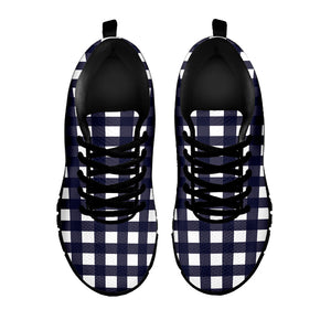 Navy And White Check Pattern Print Black Running Shoes