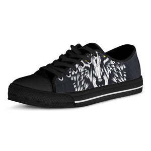 Navy And White Wolf Print Black Low Top Sneakers
