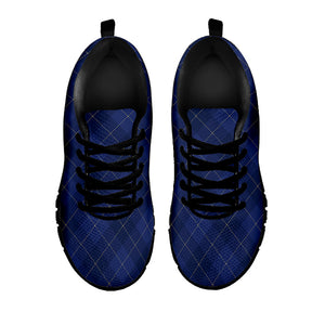 Navy Blue Argyle Pattern Print Black Running Shoes