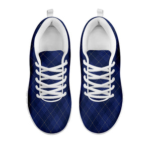Navy Blue Argyle Pattern Print White Running Shoes