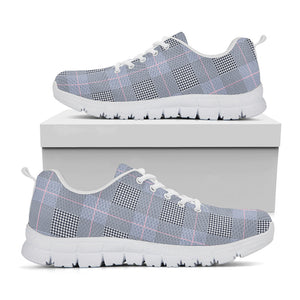Navy Blue Prince of Wales Check Print White Running Shoes