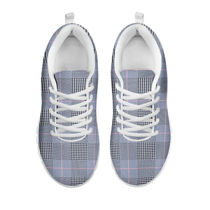Navy Blue Prince of Wales Check Print White Running Shoes