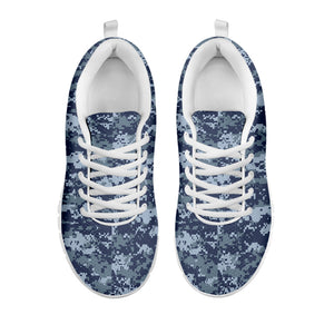 Navy Digital Camo Pattern Print White Running Shoes