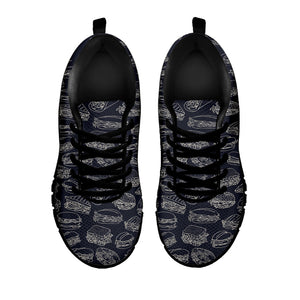 Navy Doodle Sandwich Pattern Print Black Running Shoes