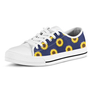 Navy Sunflower Pattern Print White Low Top Sneakers
