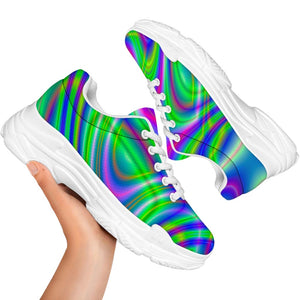Neon Green Psychedelic Trippy Print White Chunky Shoes