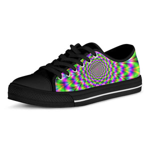 Neon Psychedelic Optical Illusion Black Low Top Sneakers