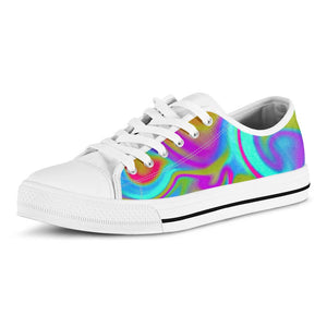 Neon Psychedelic Trippy Print White Low Top Sneakers