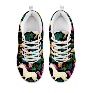 Night Floral Unicorn Pattern Print White Running Shoes