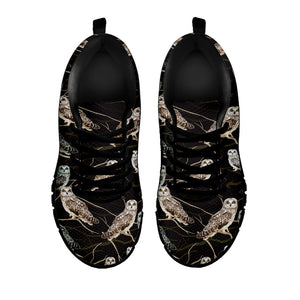 Night Owl Pattern Print Black Running Shoes