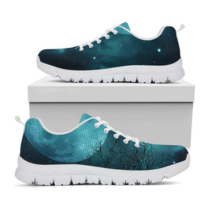 Night Sky And Full Moon Print White Running Shoes