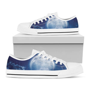 Night Sky Full Moon Print White Low Top Sneakers