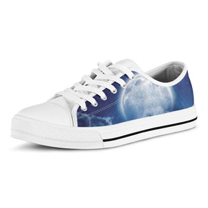Night Sky Full Moon Print White Low Top Sneakers