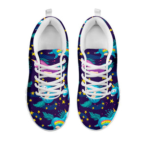 Night Star Unicorn Pattern Print White Running Shoes