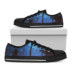 Night Sunset Sky And Palm Trees Print Black Low Top Sneakers
