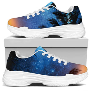 Night Sunset Sky And Palm Trees Print White Chunky Shoes