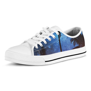 Night Sunset Sky And Palm Trees Print White Low Top Sneakers