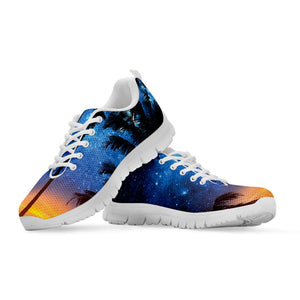 Night Sunset Sky And Palm Trees Print White Running Shoes
