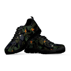 Night Tropical Hawaii Pattern Print Black Running Shoes